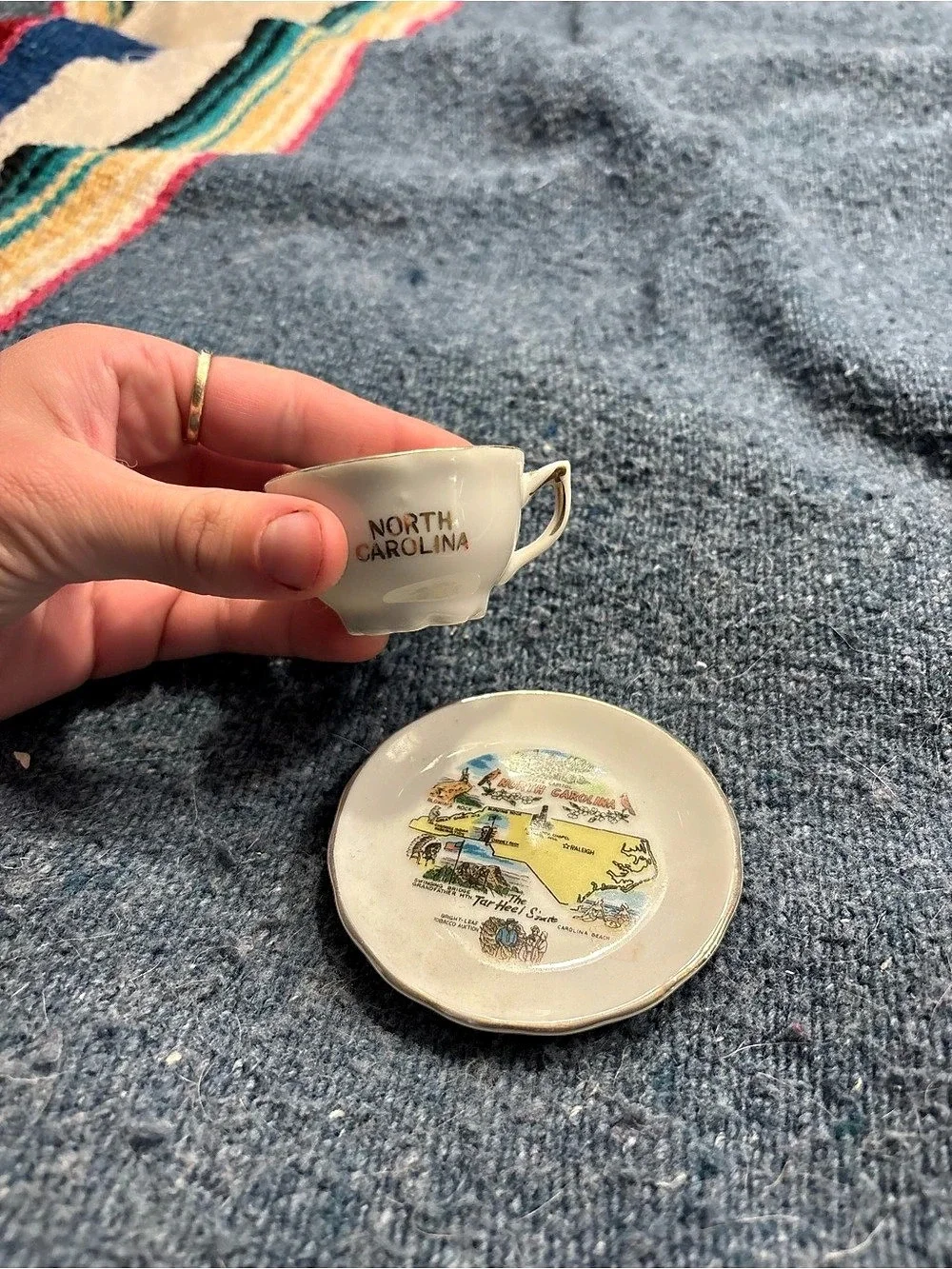 North Carolina Souvenir Cup & Saucer White & Yellow